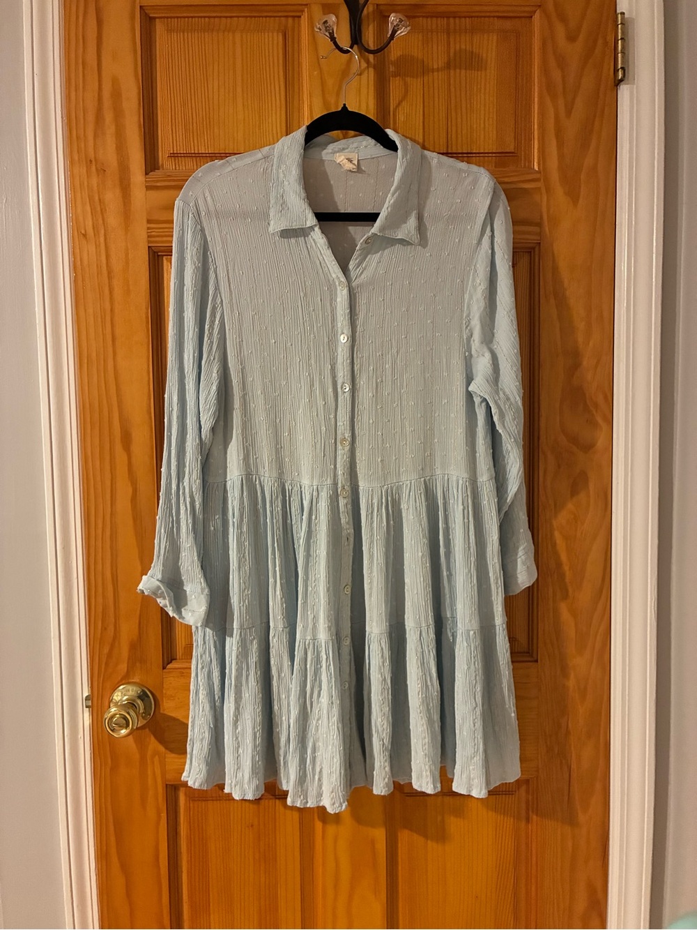 Surf Gypsy Light Blue Tiered Button-Front Long Sleeve Dress